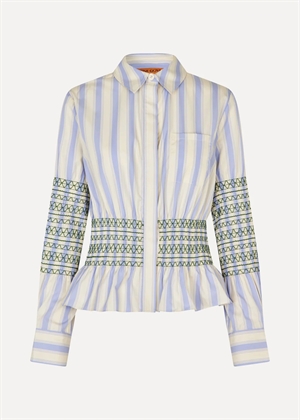 Smocked Cotton gathered boyfriend skjorte Pastel Stripes Stine Goya 